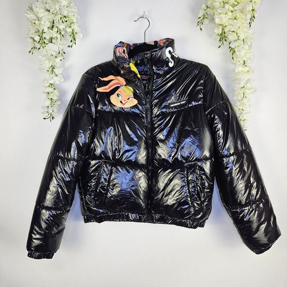 Members Only Space Jam Looney Tunes HiShine Black Puffer Jacket Large Lola Bunny - Picture 5 of 16